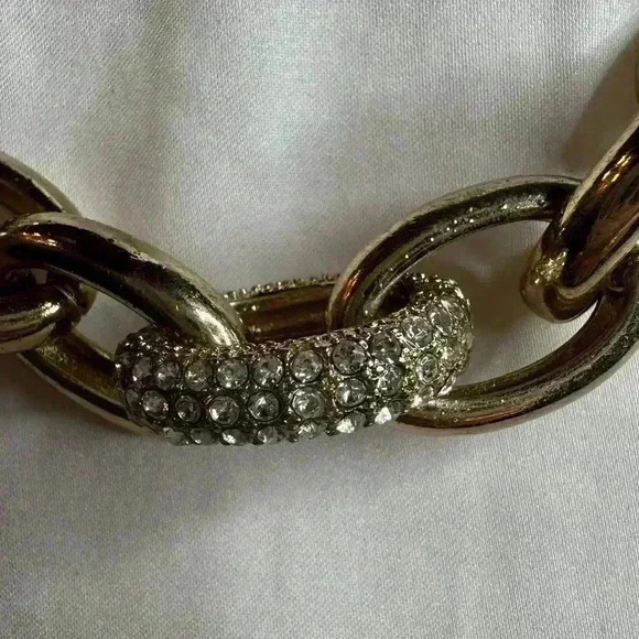 Coldwater Creek Pave Chain Necklace Gold-Tone 22” includes matching earrings - Picture 2 of 4